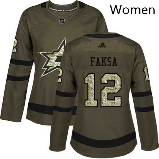 Womens Adidas Dallas Stars 12 Radek Faksa Authentic Green Salute to Service NHL Jersey